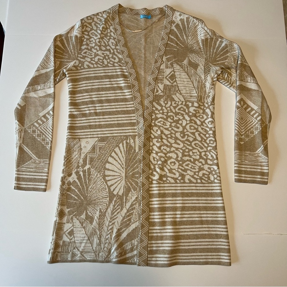 J. MCLAUGHLIN Cotton Blend Open Front Cardigan Sweater Cream & Tan Size S